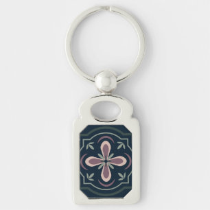 Earthy Floral Geometric Tiles Key Ring