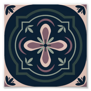 Earthy Floral Geometric Tiles Photo Print