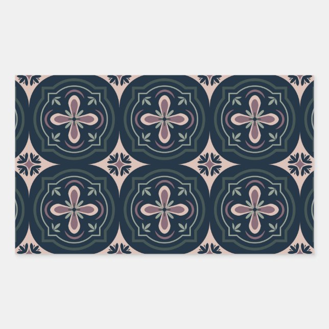 Earthy Floral Geometric Tiles Rectangular Sticker (Front)