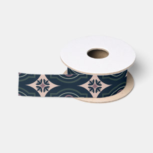 Earthy Floral Geometric Tiles Satin Ribbon