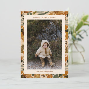 Earthy Floral Happy Thanksgiving Fall Family Photo Holiday Card