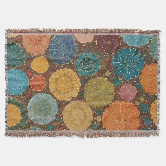 Earthy Floral Mosaic Pattern Throw Blanket (Front)
