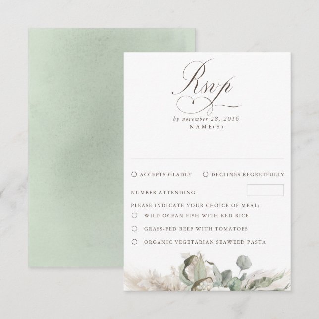 Earthy Floral Pampas Grass Boho Wedding RSVP (Front/Back)