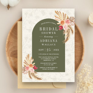 Earthy Floral Pampas Sage Green Bridal Shower Invitation