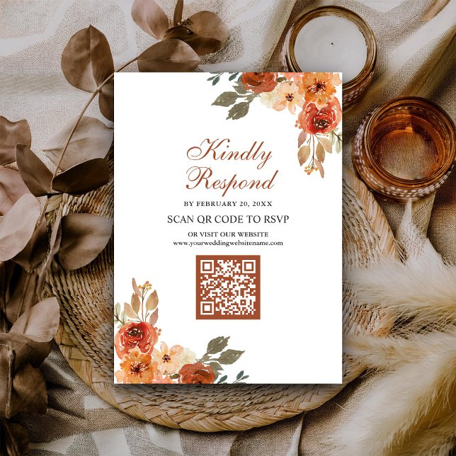 Earthy Floral Terracotta QR Code RSVP Wedding Enclosure Card (Creator Uploaded)