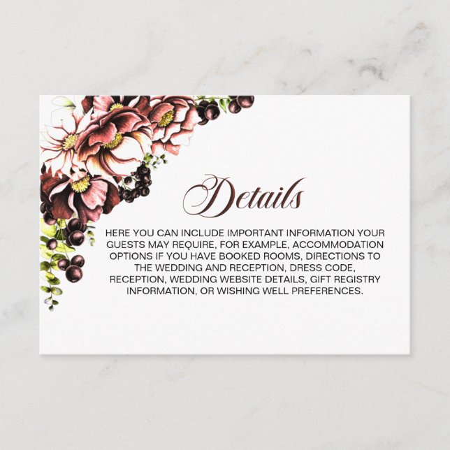 Earthy Floral Wedding Details Enclosure Card (Front)