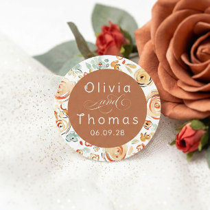 Earthy Floral Whimsical Elegant Fall Wedding Classic Round Sticker