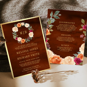 Earthy Floral Wreath All in One Terracotta Wedding Invitation