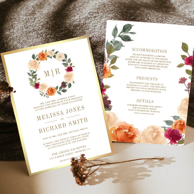 Earthy Floral Wreath All in One Wedding Invitation (Creator Uploaded)