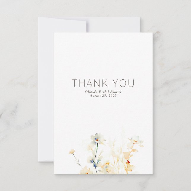 Earthy Flowers Minimalist Small Thank You Card (Front)