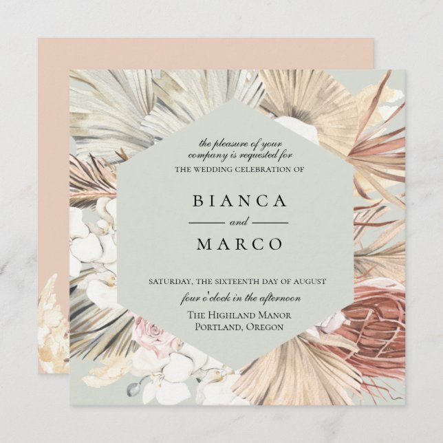 Earthy Foliage Frame Wedding Invitation (Front/Back)