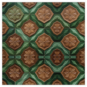 Earthy Green and Brown Floral Tile Fabric