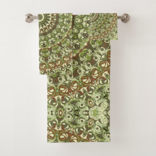 Earthy Green and Brown Mandala Pattern Design Bath Towel Set