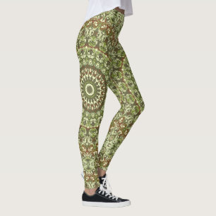 Earthy Green and Brown Mandala Pattern Design Leggings