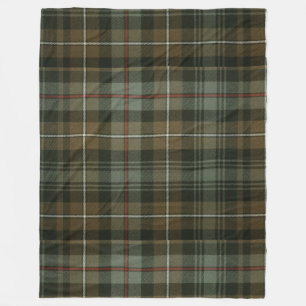 Earthy Green and Brown Tartan Fleece Blanket