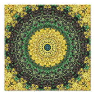 Earthy Green and Yellow Mandala Kaleidoscope Poster