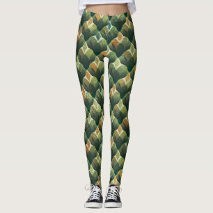 Earthy Green Art Deco Fan Pattern (1) Leggings