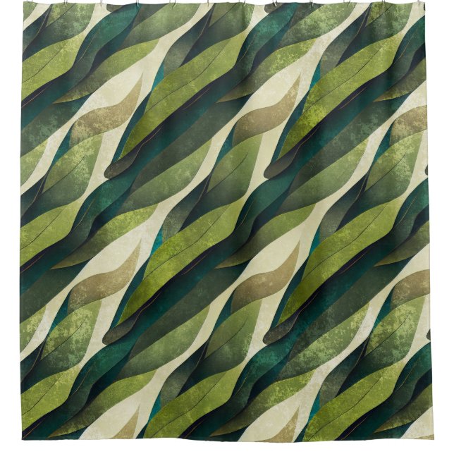 Earthy Green Art Deco Fan Pattern (2) Shower Curtain (Front)