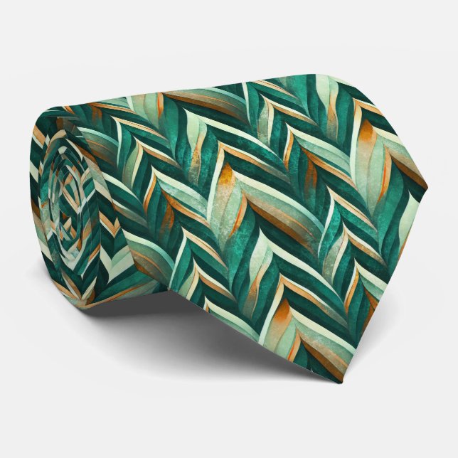 Earthy Green Art Deco Fan Pattern (4) Tie (Rolled)