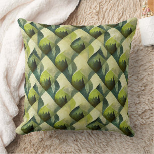 Earthy Green Art Deco Fan Pattern (6) Cushion