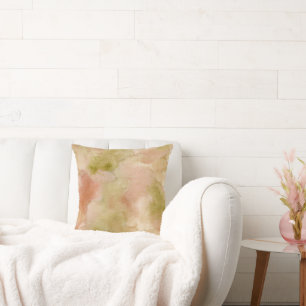 Earthy Green & Blush Abstract Watercolor Cushion