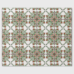 Earthy Green & Brown Geometric Folk Art Wrapping Paper