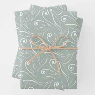 Earthy Green Floral Swirls  Wrapping Paper Sheet