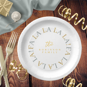 Earthy Green Gold Christmas Fa La La ID1009 Paper Plate