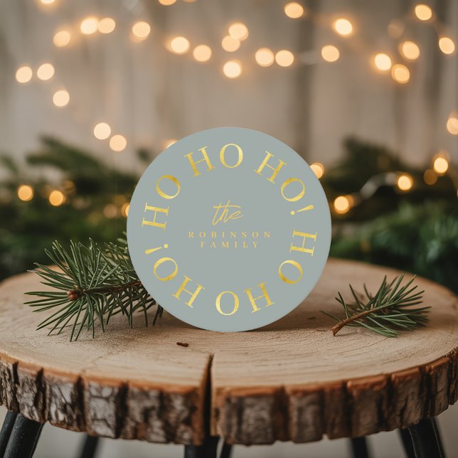 Earthy Green Gold Christmas Ho Ho Ho ID1009 Round Paper Coaster (Creator Uploaded)