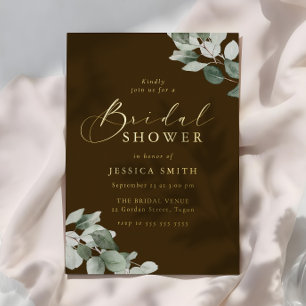 Earthy Green Leaves Rustic Gold Bridal Shower