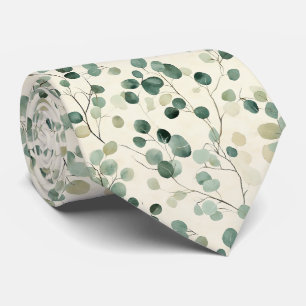 Earthy Green Leaves with Cream Fall Background Tie