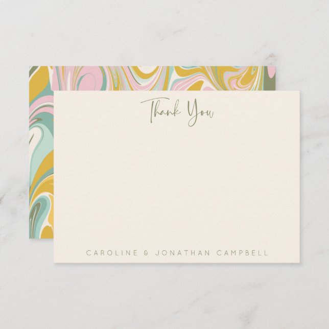 Earthy Green Pastel Abstract Marble Personalised   Thank You Card (Front/Back)