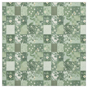 Earthy Green Patchwork Quilt Vintage Cottagecore Fabric