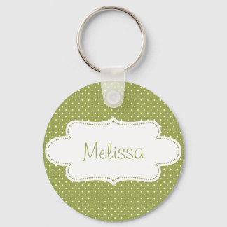 Earthy Green Polka Dots with Label Key Ring