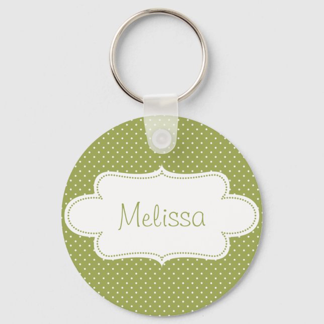 Earthy Green Polka Dots with Label Key Ring (Front)