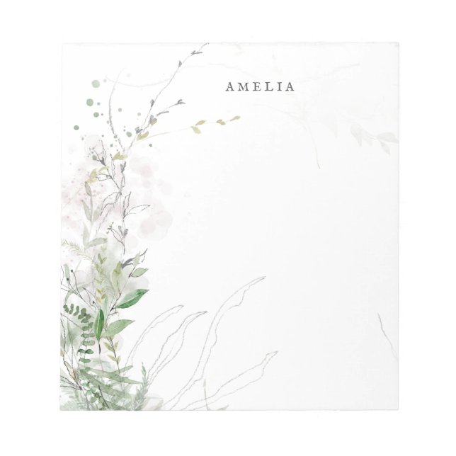 Earthy Greenery Watercolor Personalised Name Notepad (Front)