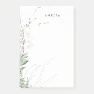 Earthy Greenery Watercolor Personalised Name Post-it Notes