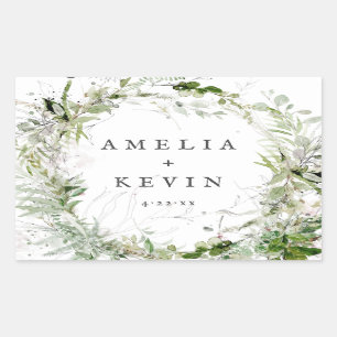 Earthy Greenery Watercolor Personalised Wedding Rectangular Sticker