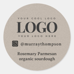 Earthy Grey Kraft Business Rectangle Logo Social Classic Round Sticker