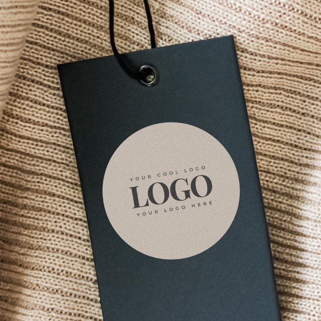 Earthy Grey Kraft &Custom Business Rectangle Logo Classic Round Sticker (Creator Uploaded)