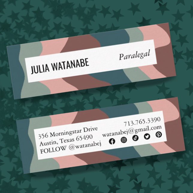 Earthy Handmade Wavy Stripes w Social Icons Mini Business Card (Creator Uploaded)