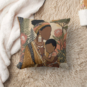Earthy Heritage Protea & Mudcloth Cushion