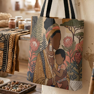 Earthy Heritage   Protea & Mudcloth Tote Bag