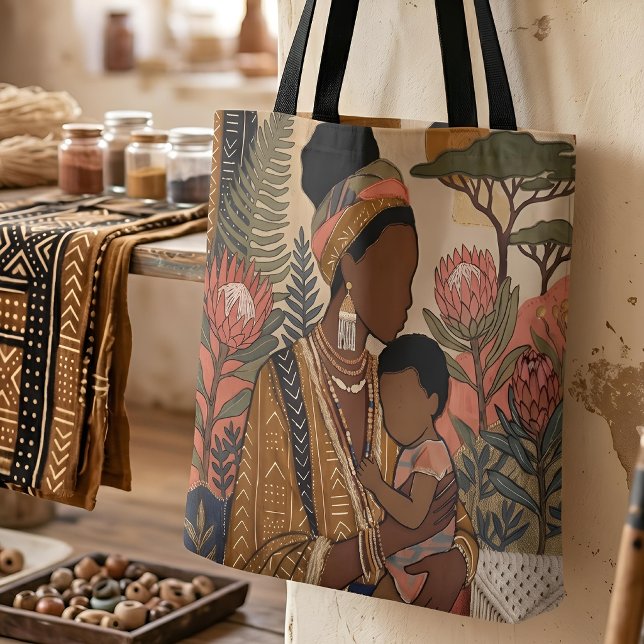 Earthy Heritage | Protea & Mudcloth Tote Bag (Zoom Detail)