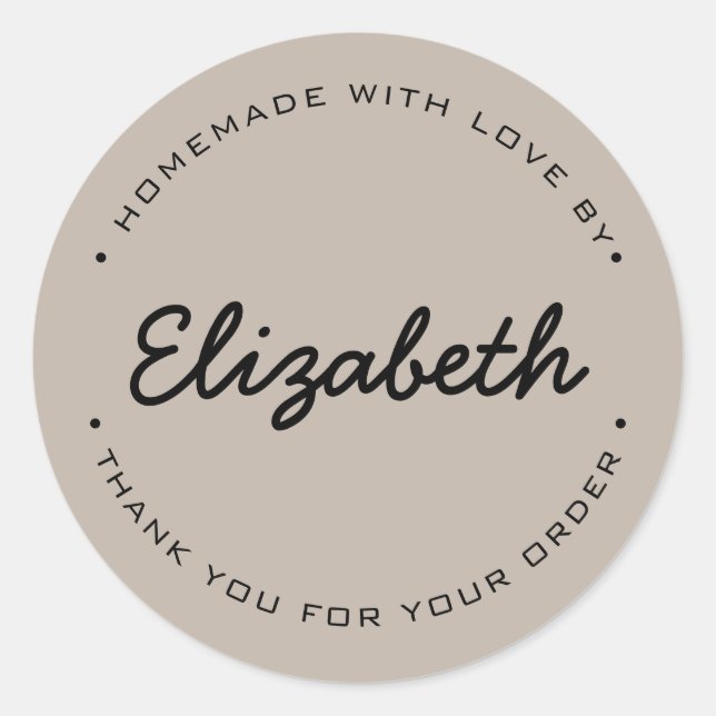 Earthy Homemade with Love Thank you Personalised Classic Round Sticker (Front)