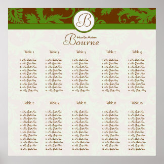 Earthy Hues Green Damask Seating Chart 10 Tables