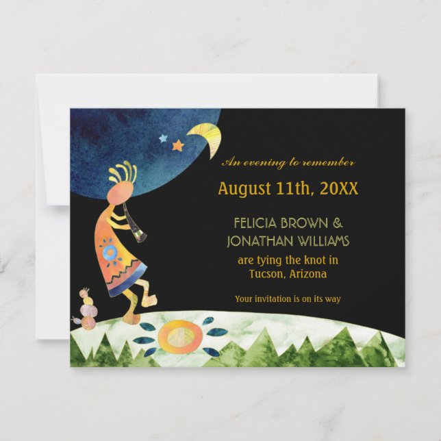 Earthy Kokopelli Wedding Save the Date Card (Front)