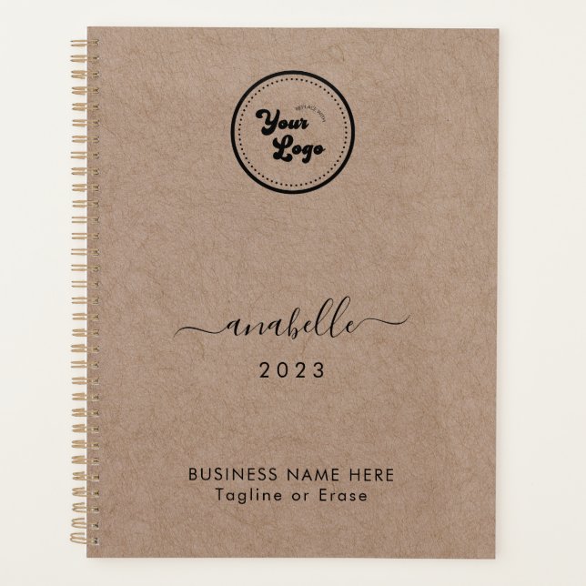 Earthy Kraft Style Name Year Custom Business Logo Planner (Front)