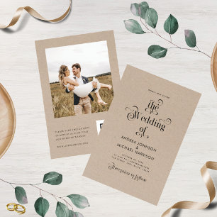 Earthy Kraft Vintage Typography QR Code Wedding Invitation