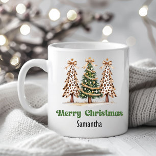 Earthy Leopard Christmas Trees Personalized Mug